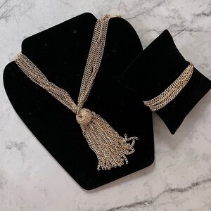 Vintage Sarah Coventry Gold-Tone Tassel Necklace & Bracelet Set signed